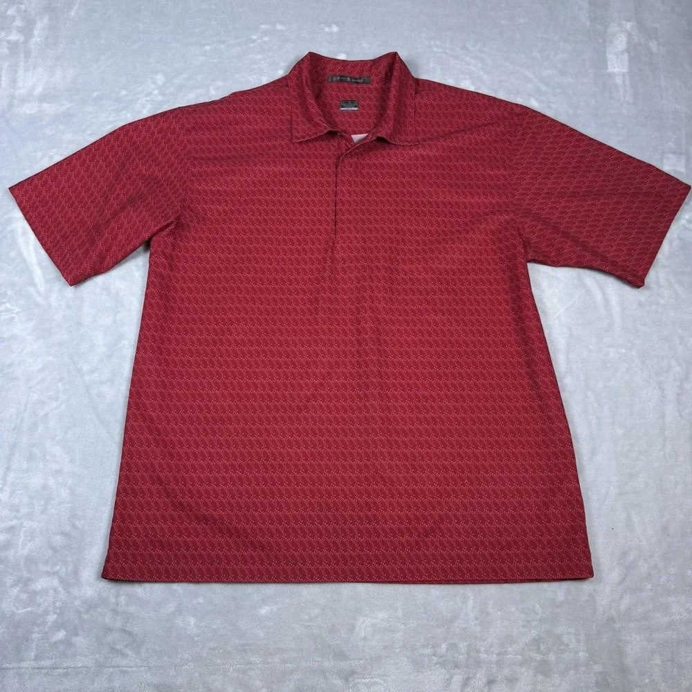 Nike‎ Tiger Woods Collection Red Geometric Wave Dri-FIT Golf Polo Shirt Mens L